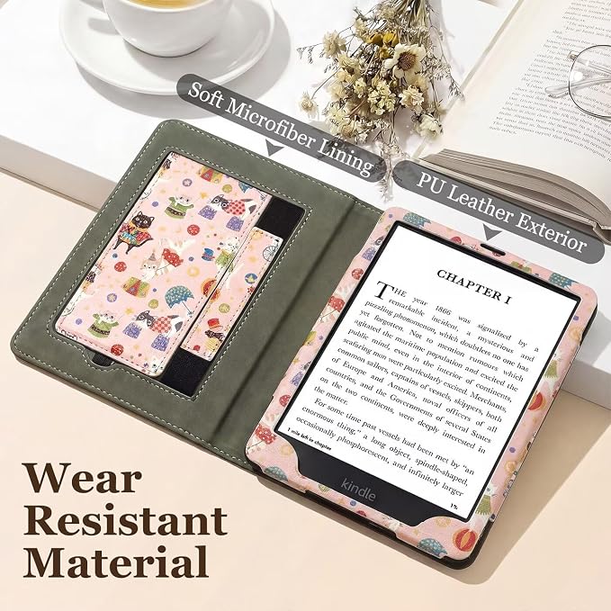 Fancity Case for Kindle Paperwhite 7/6.8 12th/11th Generation 2025 2024 | PU Leather Case with Auto Wake/Sleep Hand Strap for Kindle Paperwhite/Colorsoft Signature Edition 2021 Monet's Garden