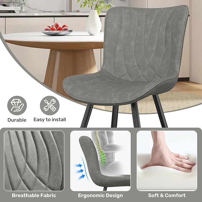 Dining Chair Set of 2 PU Leather Dining Room Chairs Upholstered Comfy Dining Chairs Modern Kitchen Armless Side Chair with Sturdy Metal Legs,Ink