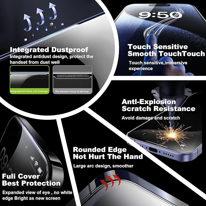 [2-Pack Matte Tempered Glass Screen Protector for iPhone 15 Pro Max Anti-Fingerprint &amp Oil Resistant Smooth as Silk 9H Hardness Bubble-Free Case Friendly 6.7-Inch