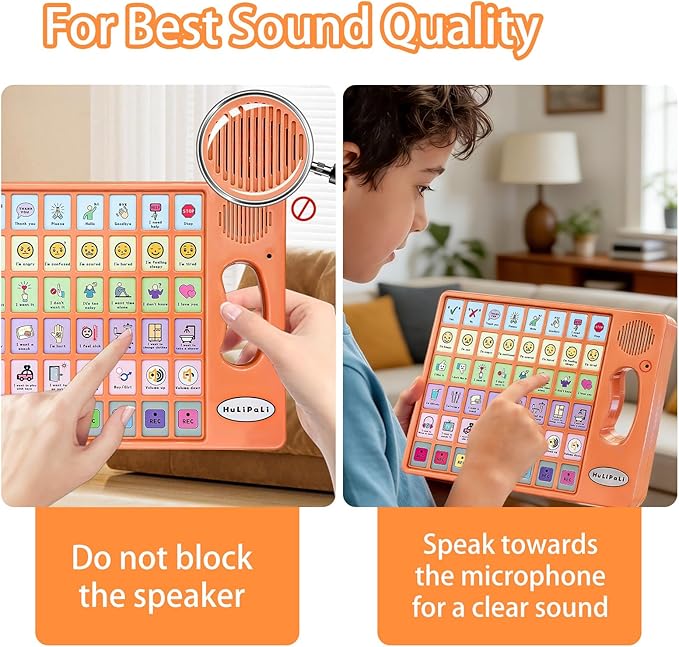 AAC Device for Autism with Grip Handle - 40 Pre-Installed Buttons & 8 Programmable Keys, Non-Verbal Communication Tool for Speech Therapy, Stroke Rehab & Aphasia, Adjustable Volume Talking Aid