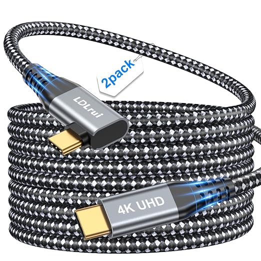 LDLrui 10FT Right Angle USB C Cable 100W PD 20Gbps Data 4K Video | Large Workspaces Commercial Displays Long Distance Routing Flexible Installation Full-Featured USB-C