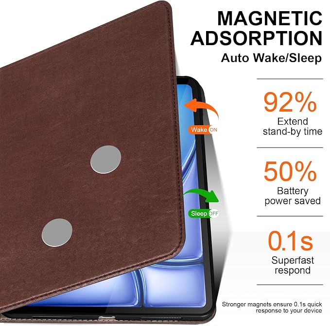 Leather Case for iPad Air 11 M2/M3/M4 &amp 10.9 4th/5th Gen Black | 2024-2026 2020/2022 Protective Shockproof Smart Cover Adjustable Stand Auto Wake/Sleep and Multiple View Angles