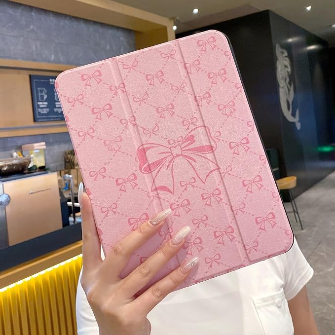 Tablet Case for iPad 11th A16 Generation 11 Inch 2025 / iPad 10th Generation 10.9 Inch 2022 Trifold Stand Smart Protective Cover Soft TPU Back Auto Wake &amp Sleep(Hot Pink Bow)