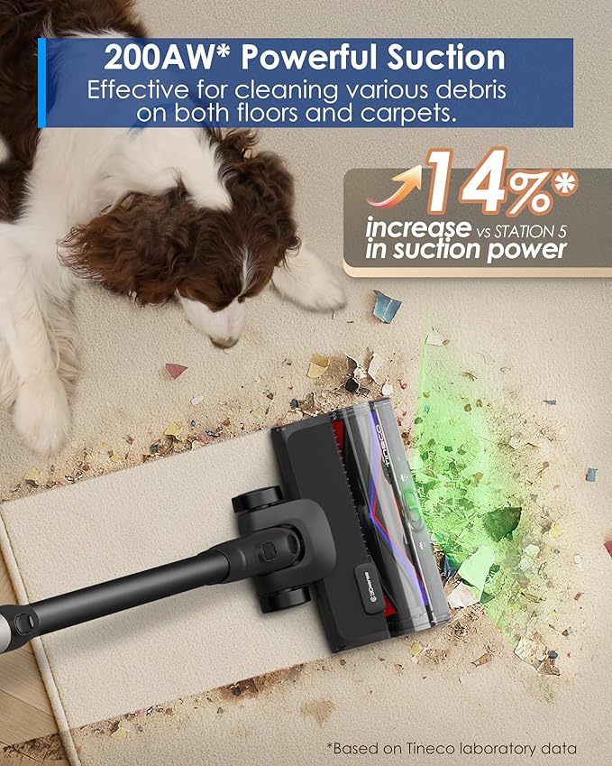 Tineco Pure ONE Station 5 Pro Cordless Smart Stick Vacuum, Automatic Dust Collection,Full-Path Self-Cleaning, 200AW Powerful Suction,ZeroTangle Brush, Up to 100 Minutes Runtime,ClogLess System