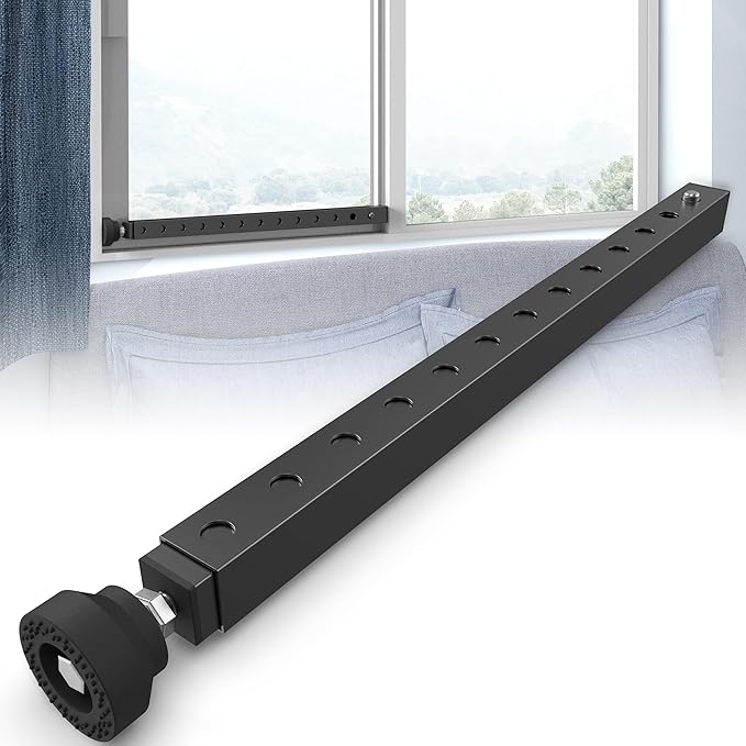 WooFog Adjustable Window Security Bars Vertical, Heavy Duty Sliding Patio Glass Door Lock Bar with Rubber Feet, 17-32 inch Window Safety Stopper for Up and Down Windows -Black 1 PCS Patented