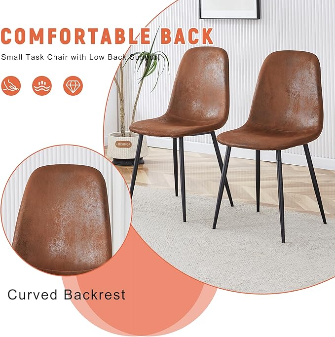 AZmac Round Dining Table Set for 4, Wooden Round Table 5-Piece with Modern Farmhouse Dining Table and 4 Suede Leather Chairs for Kitchen Dining Room, Wooden Table + 4 Brown Chairs