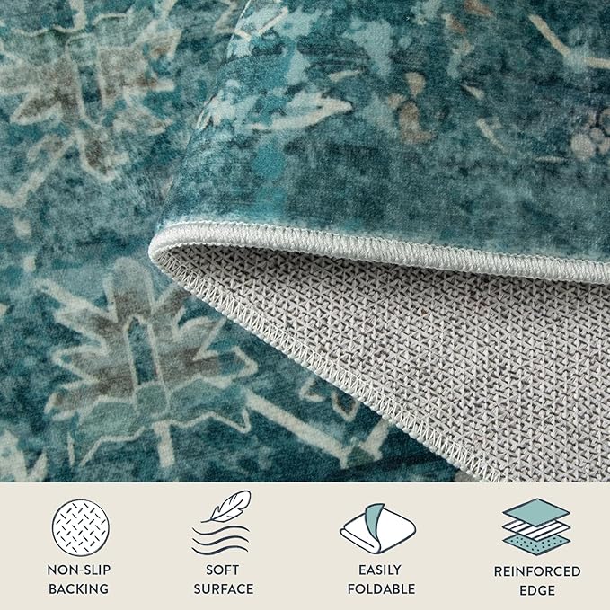 Lahome Vintage 9x12 Washable Blue Rugs for Living Room Bedroom, Boho Dining Room Rugs for Under Table, Soft Non Slip Indoor Throw Carpet for Home Office Playroom (9x12ft,Blue)