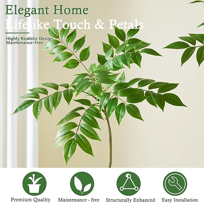 Artificial Sumac Tree：6FT Faux Mahonia Fortunei Tree Realistic Fake Floor Plant Silk Leaves & Elegant Branches in Pot Fake Plant for Minimalist Decor Indoor Home Sala Office Hotel Patio Studio