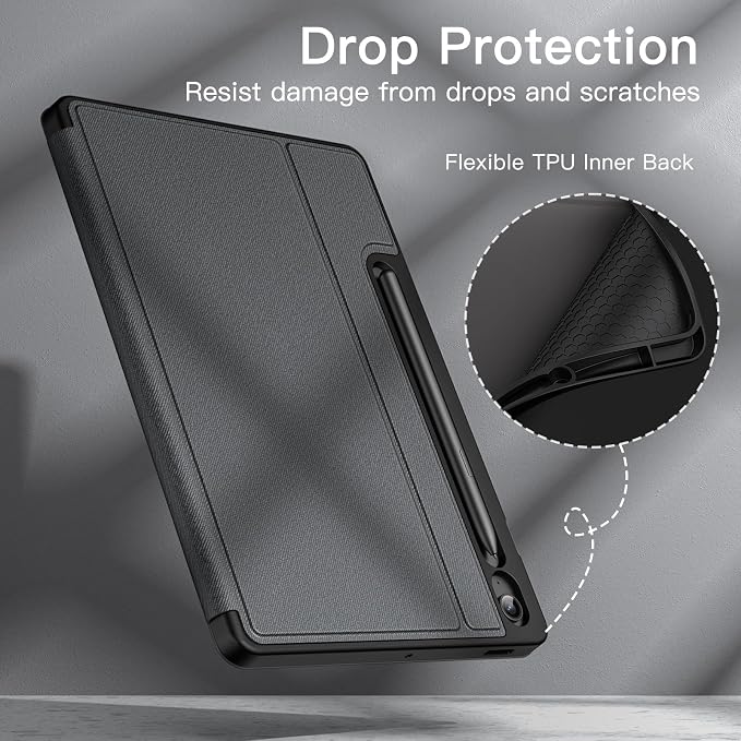 JETech Folio Case Cover for Samsung Galaxy Tab S10 FE Plus 13.1 Black | Multi-Angle Stand Cover S Pen Holder Slim Protective Cover Auto Wake/Sleep