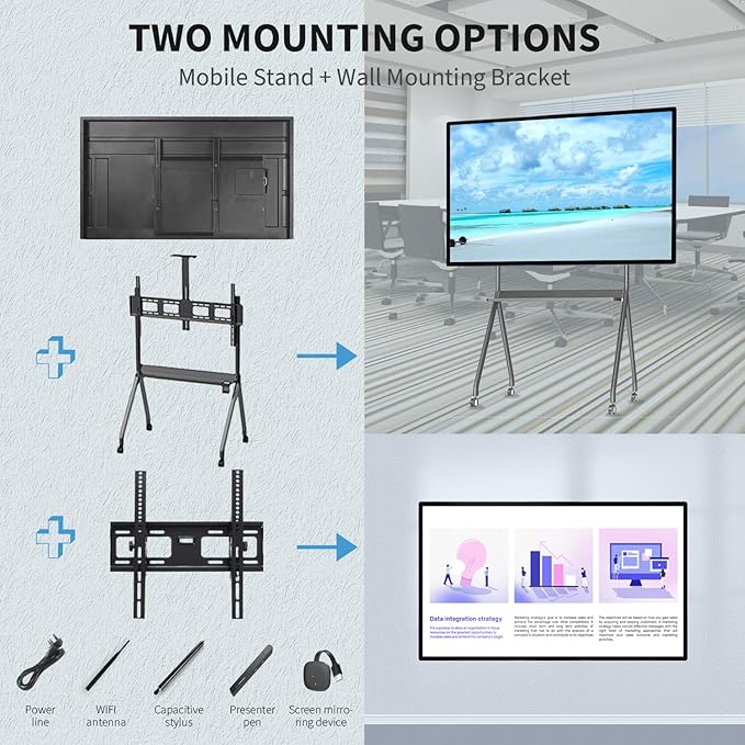 TouchWo 75" Touchscreen Monitor Smart Board, 4K Interactive Presentation Electronic Whiteboard with Android 13, Digital Signage Display for Office, Classroom,RAM 4GB+ ROM 32GB