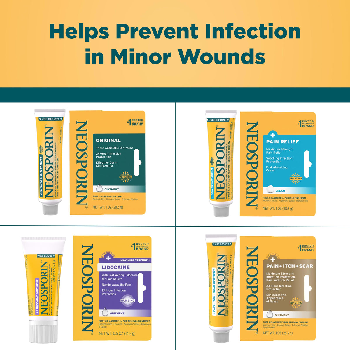 Neosporin Original First Aid Antibiotic Ointment for Wounds, Infection Protection Treatment, Germ-Killing Formula, Helps Minimize Appearance Of Scars for Minor Cuts, Scrapes, Burns, 1 Oz