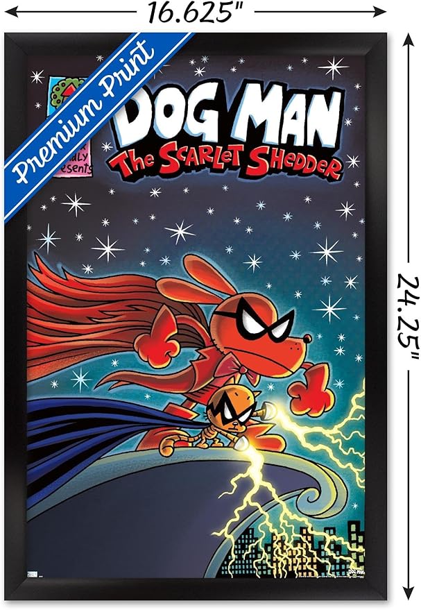 Dog Man - The Scarlet Shedder Wall Poster, 22.4L" x 14.7W", Black Framed Version