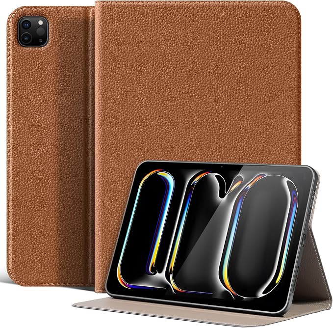 Leather Case for iPad Pro 13 (M4/M5) 2024/2025 Black | Premium Leather Business Folio Stand Cover Auto Wake/Sleep Multiple Viewing Angles