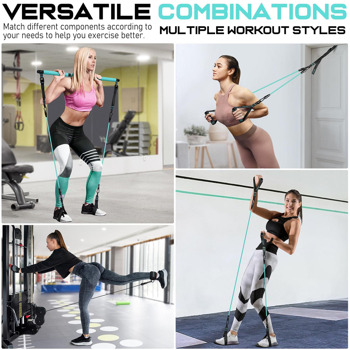 Pilates Bar Kit with 6 Latex Resistance Bands, Adjustable Exercise Bar