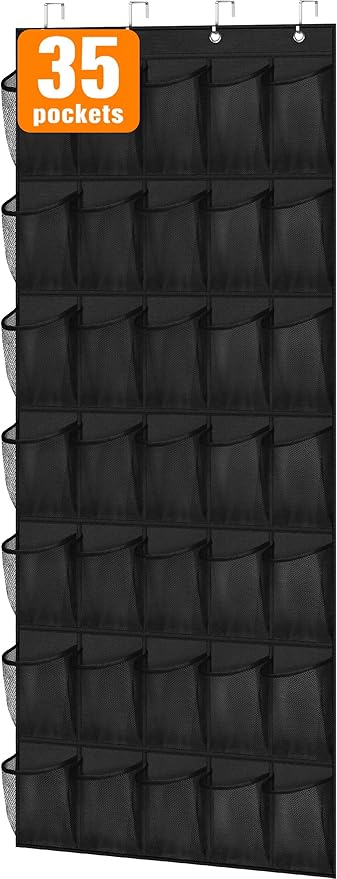 MISSLO 35 Large Pockets Over the Door Shoe Rack for Door Sturdy Oxford Over the Door Shoe Organizer Closet Hanging Shoe Holder Hanger