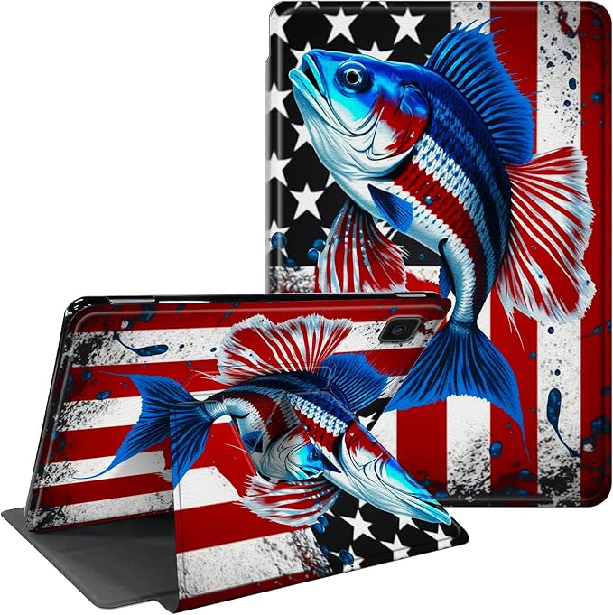 for Samsung Galaxy Tab A7 Lite Case 8.7 inch 360 Degree Rotating Stand Protective Smart Cover Case for Samsung Galaxy Tab A7 Lite 2021 - American Flag &amp Fish