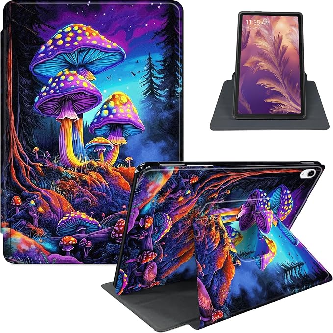 for iPad 11th Generation (A16 2025) 11 / iPad 10th Gen 10.9 2022 Case 360° Rotating PU Leather Stand Cover with Auto Sleep/Wake Shockproof TPU Backl Raccoon Perched