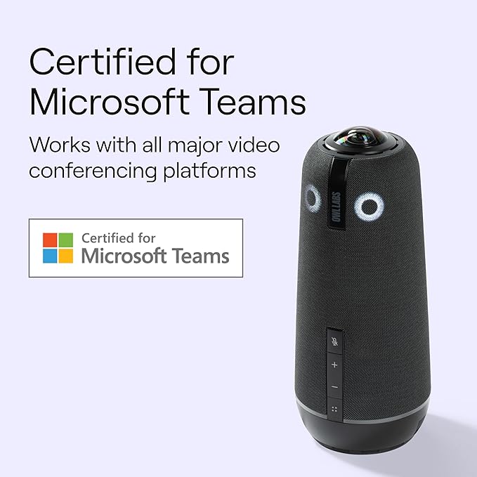 Meeting Owl 4+ 360-Degree, 4K Smart Video Conference Camera, Microphone, and Speaker (Automatic Focus, Zooming, Noise Equalizing, Certified for Microsoft Teams)
