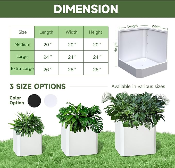 Steel Planter Box-26"x26"x26"-Large Square Planter Box-Outdoor Indoor-Cube Steel Planter Heavy Duty White Metal Planter Flower Pot Commercial Residential for Home Garden Porch Hotel Patio