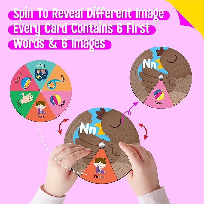 Alphabet Learning Toy, ABC Letters, Numbers, Animals Sight Words, Spinning Game 36 PCS Montessori Educational Round Cards for Toddlers, Kids 3-5