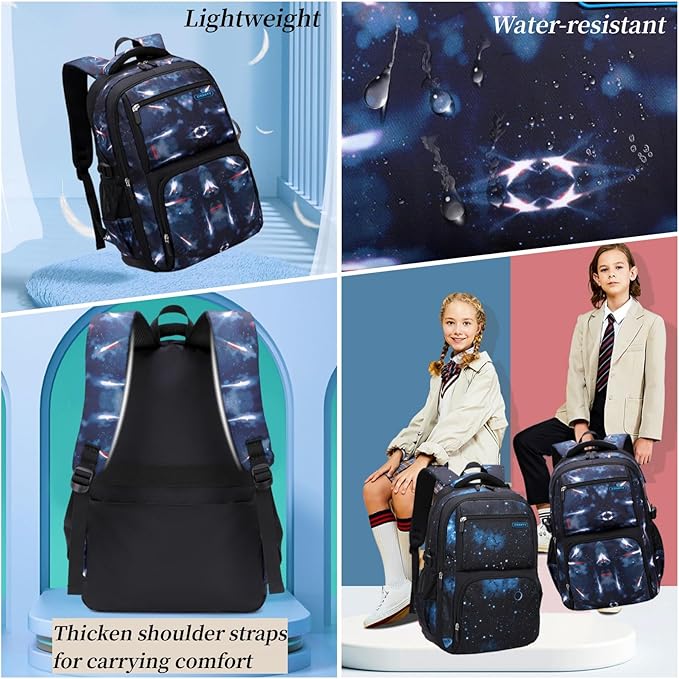 MITOWERMI Boys Backpacks for Primary Junior School Kids Backpack with Lunch Box Galaxy Space Bookbags for Boys Girls