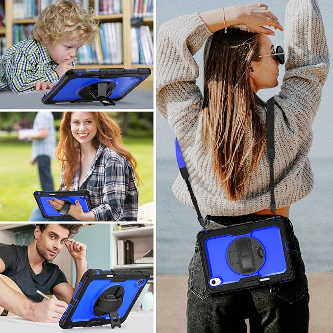 HXCASEAC Case for Samsung Galaxy Tab S10+ Plus / S9 Fe+ / S9+ 5G 12.4 inch Protective with Screen Protector/S Pen Holder/ 360 Rotating Stand Hand Strap - Black