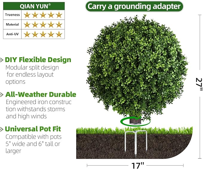 QIANYUN Artificial Boxwood Ball Bush-30inch Faux Boxwood Decorative Balls for Backyard, Balcony,Garden, Wedding and Home Décor (2, 30inch)