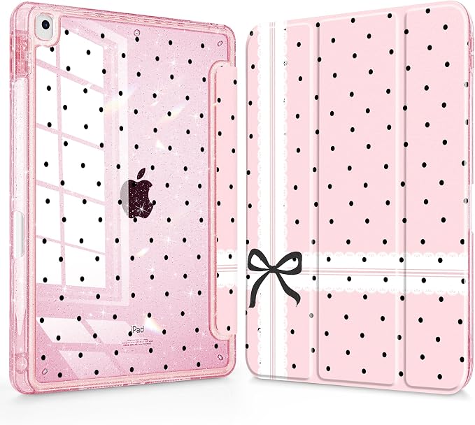 Mektron Sparkly Case for iPad 10.2 inch Glitter Tablet Cases for iPad 9th Gen 2021/8th Gen 2020/7th Gen 2019 Cover with Shiny Clear Back Shell Foldable Bling Smart Cover Blue Floral