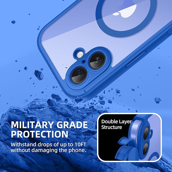 BERFY Magnetic for iPhone 16 Plus Case, Compatible with MagSafe, Built-in Privacy Screen Protector and Upgraded Camera Protection, Anti-Spy Full Body Shockproof Phone Case for 16 Plus 6.7", Klein Blue