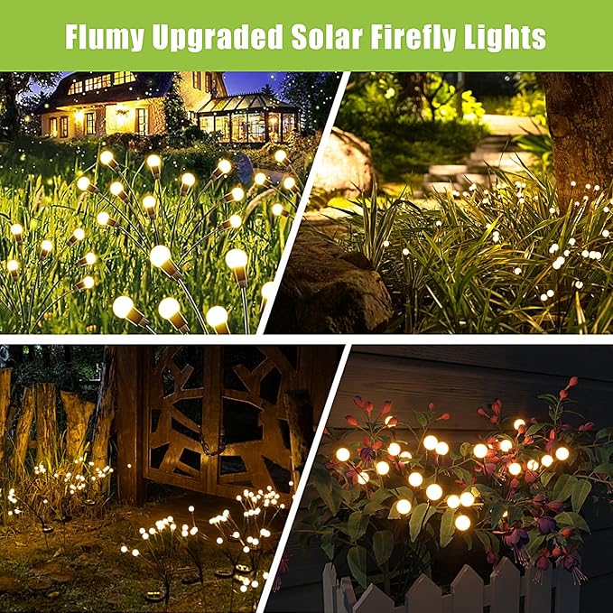 Flumy Solar Lights Outdoor Waterproof 8 Pack, Upgraded Outdoors Light for Yard Patio Garden Decor, Solar Light for Outside Gardening Supplies, Firefly Garden Lights Solar Powered Outdoors
