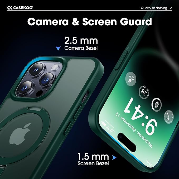 CASEKOO Designed for iPhone 14 Pro Max Case with Magnetic Invisible Stand [Military Drop Protection] [Compatible with MagSafe] Shockproof Slim Translucent Matte Promax Case 6.7 Inch, Green