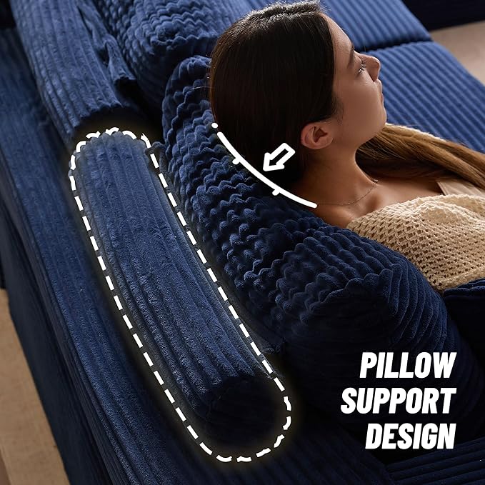 107" Boneless Couch with Deep Seat, Modular Sectional Sofa, Cloud Sectional Couch for Living Room, No Assembly Required, Corduroy, L-Shape Left?Blue