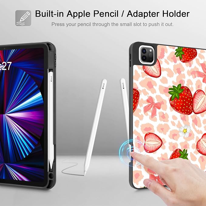 May Chen Case for iPad Pro 11 inch (4th 3rd 2nd &amp 1st Gen) 2022 2021 2020 2018 Trifold Stand + Pencil Holder + Auto Wake/Sleep + Soft TPU Protective Stand Back Cover Abstract Floral