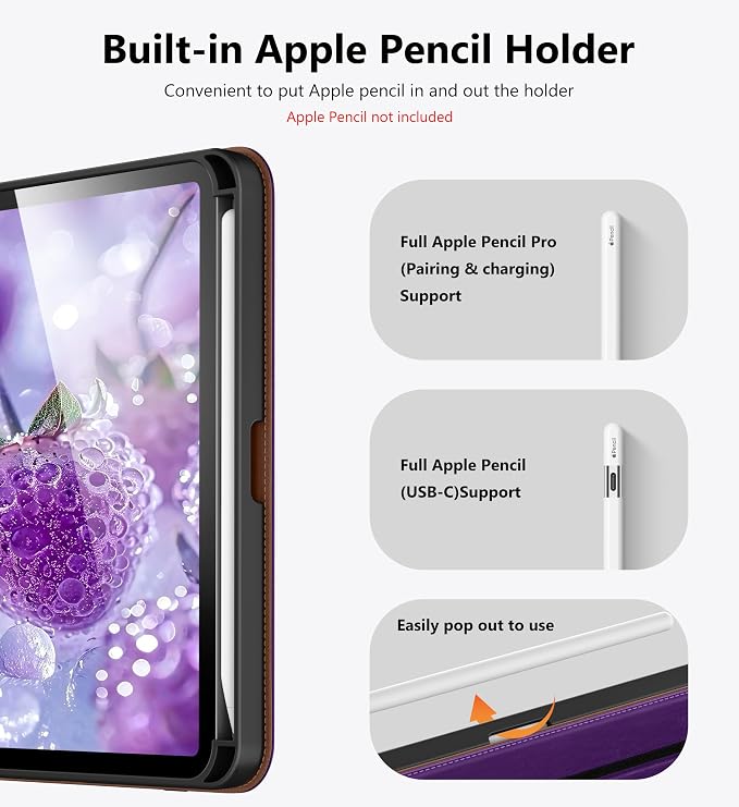 DTTO for iPad mini 7 A17 Pro 2024 aslo fit iPad mini 6 2021 Brown | 360 Degree Rotating Premium Faux Leather Folio Stand Cover with Pencil Holder Auto Sleep/Wake Multiple Angles Hand Strap