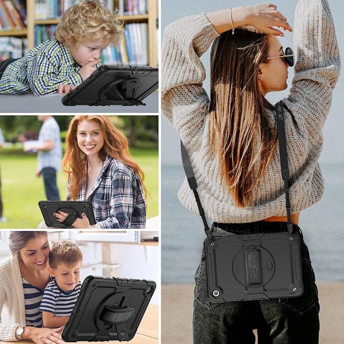 HXCASEAC Case for Samsung Galaxy Tab S6 Lite 10.4 inch Protective with Screen Protector/Hand Strap/S Pen Holder Shockproof S6 Lite Tablet Case 2024/2022/2020 SM-P610 SM-P613 SM-P620 - Black
