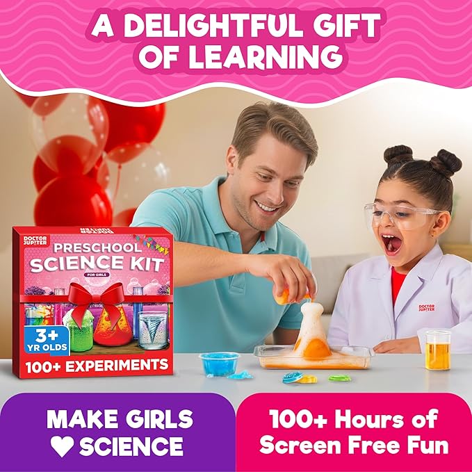 Doctor Jupiter Preschool Science Kit for Girls Ages 3-5 | Toddler Learning Activities, Birthday Gift Ideas for 3-4-5 Year Old Girls | Learning & Educational Toy STEM Kit with 100+ Experiments