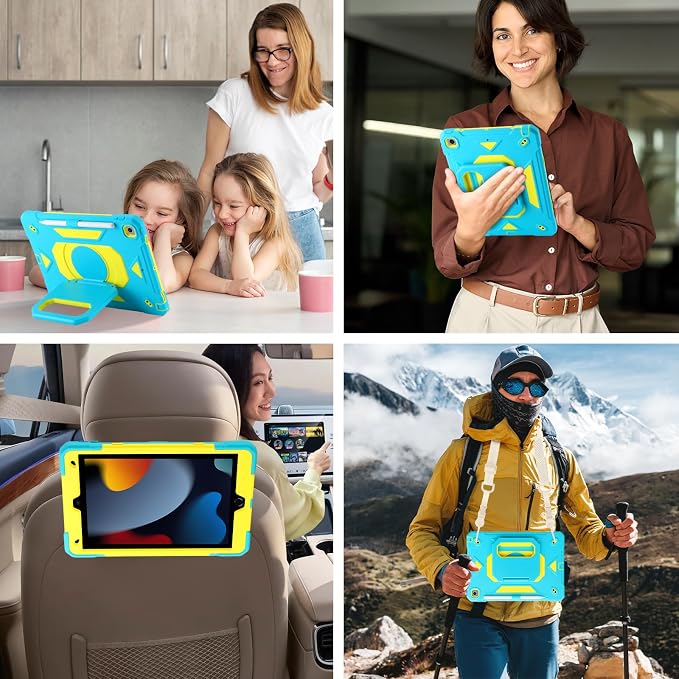 Case for iPad 9th Generation (2021) /iPad 8th Gen (2020)/iPad 7th Gen (2019) Military Grade Shockproof iPad Case Built-in 360°Rotating Stand/Pen Slot/Shoulder Strap for iPad 10.2 (Black)