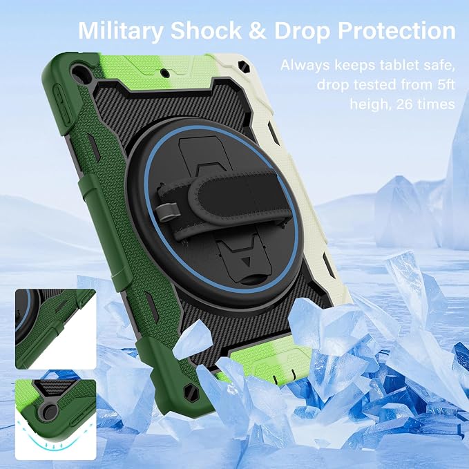 for iPad 9th 8th 7th Gen Case 10.2 inch with Screen Protector | 360° Rotating Kickstand Hand Strap Shoulder Strap Heavy Duty Military Grade - Kids Friendly