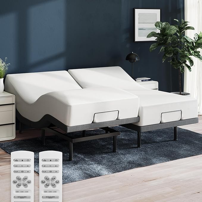 Nectar Luxe Split King Adjustable Base & 14” Hybrid Mattress - Head & Foot Incline - Medium Firm Memory Foam & Coils - Cooling Upgrade - 3 Massage Settings - 365-Night Trial & Forever Warranty