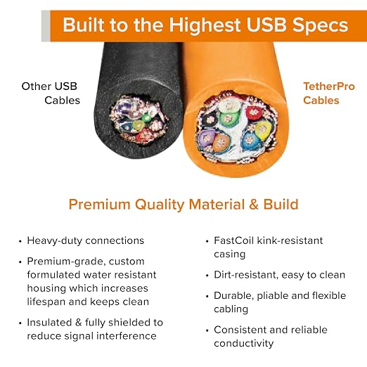 Tether Tools TetherPro USB 3.0 USB-C Cable | For Fast Transfer and Connection Between Camera and Computer | Non-Reflective Black | Fast Reliable Data Transfer