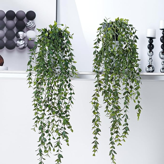 Artificial Hanging Plant 2 Pcs Faux Plant Ivy Vine Faux Eucalyptus Vines Fake Potted Greenery for Wall Living Room Home Shelf Office Bathroom Outdoor Indoor Decor (Type 1)
