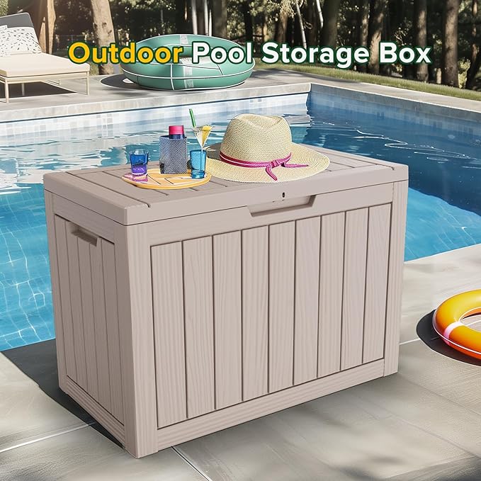 45 Gallon Outdoor Storage Box Waterproof, UV Resistant Deck Box Outdoor, Lockable Resin Deck Boxes for Garden Tools Equipment and Cushions, Gray