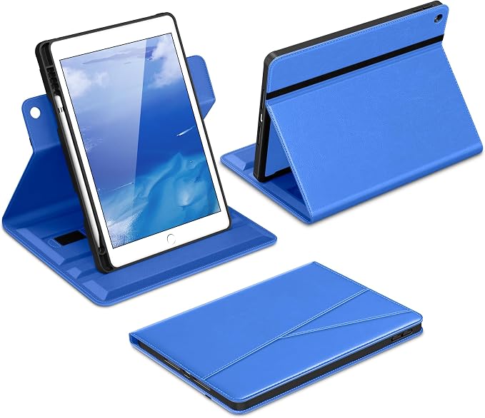 DTTO for iPad 9th/8th/7th Gen Case 10.2 Inch (2021/2020/2019) Brown | 360 Degree Rotating Premium Faux Leather Folio Stand Cover with Pencil Holder Auto Sleep/Wake Multiple Angles Hand Strap