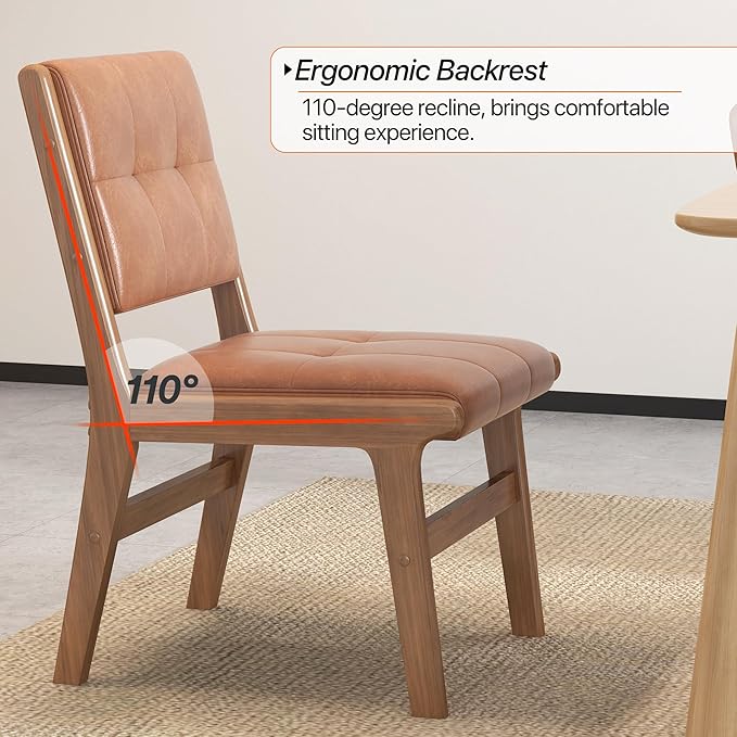 KCC Modern PU Leather Dining Chairs Set of 2, Upholstered Kitchen Chairs with Solid Wood Legs and Comfortable Seat for Dining Room/Lounge/Bedroom(Brown)