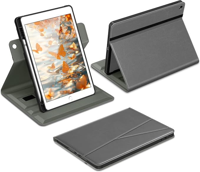 DTTO for iPad 9th/8th/7th Gen Case 10.2 Inch (2021/2020/2019) Brown | 360 Degree Rotating Premium Faux Leather Folio Stand Cover with Pencil Holder Auto Sleep/Wake Multiple Angles Hand Strap