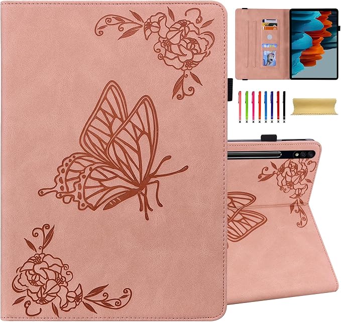 Dteck Wallet Case for Galaxy Tab S10+/S9+/S7 FE/S8+/S7 Plus 12.4 Tablet Premium PU Leather Folding Stand Auto Wake/Sleep Pen Holder Case with Hummingbirds