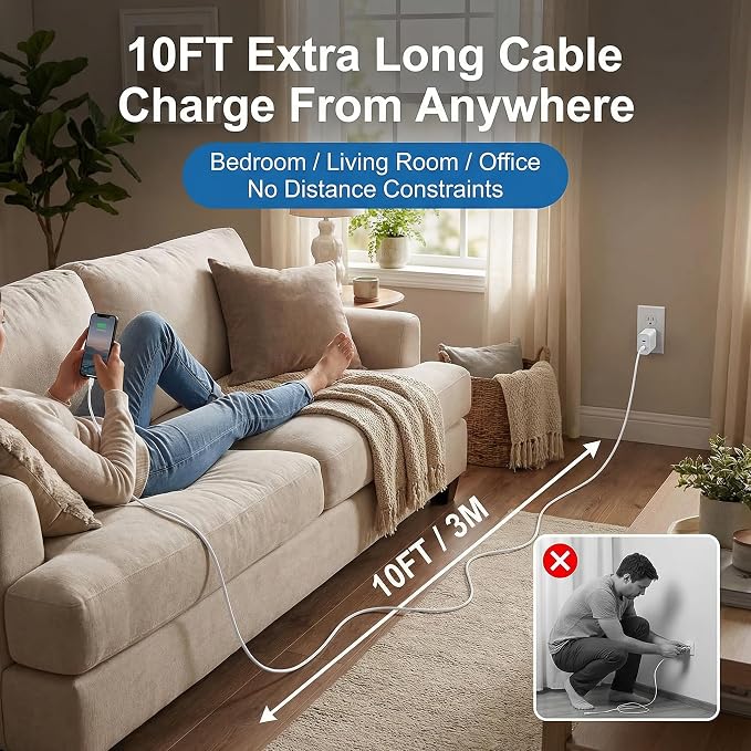iPhone 17 Charger45W Fast Charging Dual Port USB C Charger Block with 3/6/10/10FT Type C Charging Cable-PD Quick Adapter 3.0 for iPhone 17e/17/17 Pro/17 Pro Max/Air/16/15 Pro Max/PlusiPad (Black)