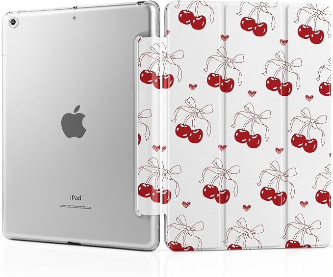 Compatible with iPad 10.2 Inch Case 2021 2020 2019 Smart Lightweight Trifold Stand Hard Plastic Transparent Cover Support Auto Sleep/Wake for iPad 10.2 9th/8th/7th Gen - Bear &amp Cherry