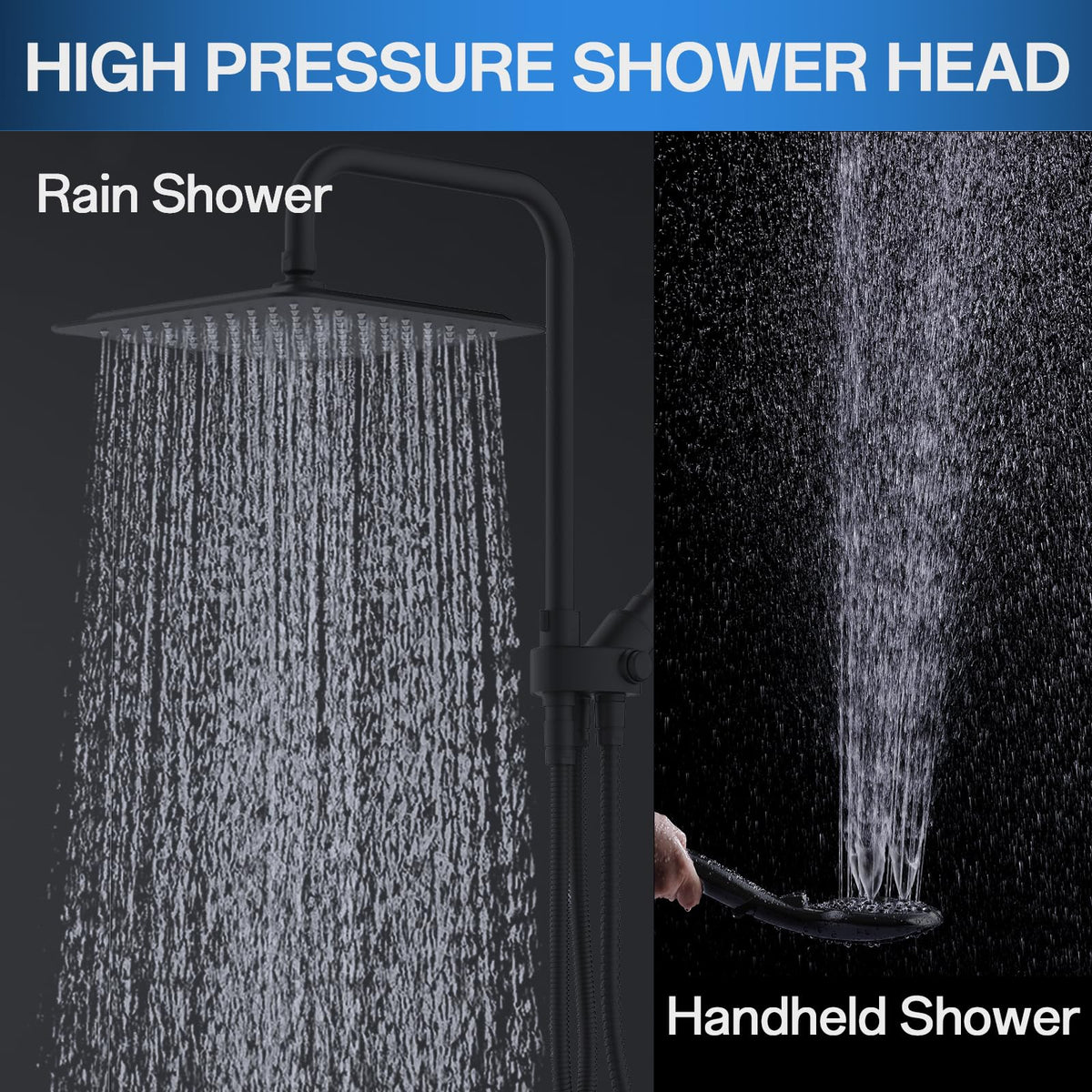High Pressure Rainfall Shower Head with Handheld Combo: Upgrade Dual Shower Head with 10 Inch Fixed Rain Showerhead and 7 Sprays Handheld Shower Head, Adjustable Height (Up to 13.4"), 71" Hose (MB)