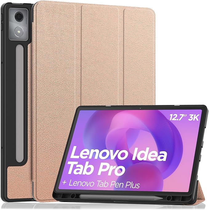 YRH for Idea Tab Pro 12.7 inch Case 2025 with Pen Holder Soft TPU Back Tablet Cover Case with Auto/Sleep (Black)